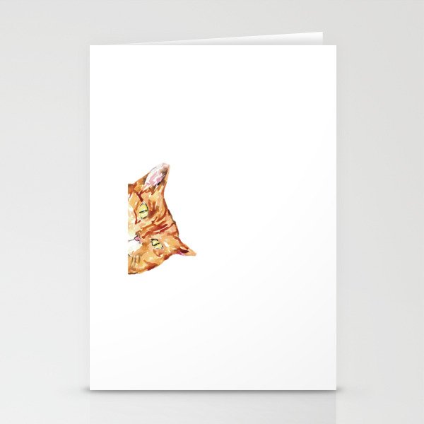 Orange cat peeking Painting Wall Poster Watercolor Stationery Cards