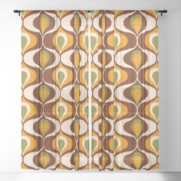 Retro 70s ovals op-art pattern brown, orange Sheer Curtain