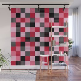 Valentine's Day Black, Red, Pink, & Grey Checkered Plaid Pattern Wall Mural
