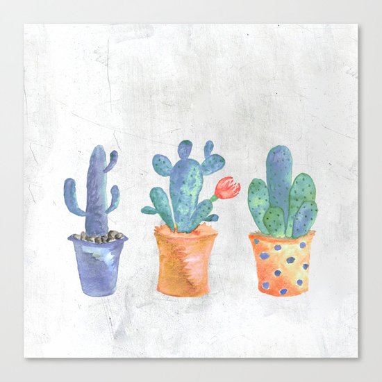 Three Blue Cacti Canvas Print
