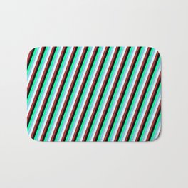 [ Thumbnail: Eyecatching Green, Sky Blue, Light Cyan, Brown, and Black Colored Lines Pattern Bath Mat ]