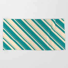 [ Thumbnail: Dark Cyan & Bisque Colored Stripes/Lines Pattern Beach Towel ]