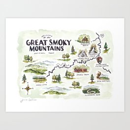 Great Smoky Mountains Map Art Print