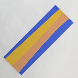 Groovy Stripes Pattern in Cobalt Blue, Mustard Yellow, and Peach Yoga Mat