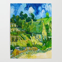 Vincent van Gogh (Dutch, 1853-1890) - Title: Thatched Cottages At Cordeville, Auvers Sur Oise - Date: c. 1890 - Style: Post-Impressionism - Genre: Landscape art - Media: Oil on canvas - Digitally Enhanced Version (2000 dpi) - Poster