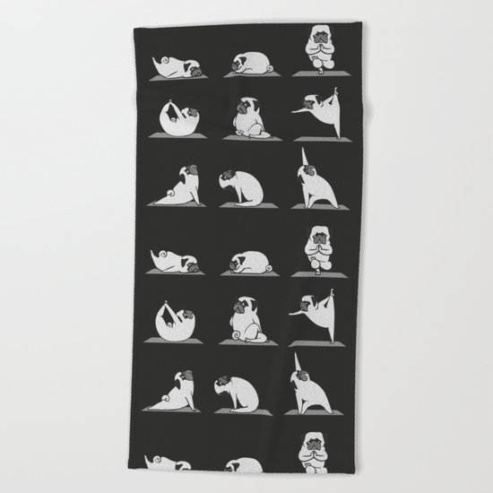 Pug Yoga B&W Beach Towel