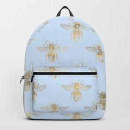 Pretty Pale Blue and Gold Bee Pattern Backpack | Goldbees, Blueandgoldbees, Beepattern, Bees, Goldbeepattern, Babyblue, Chic, Pretty, Paleblue, Goldbee 