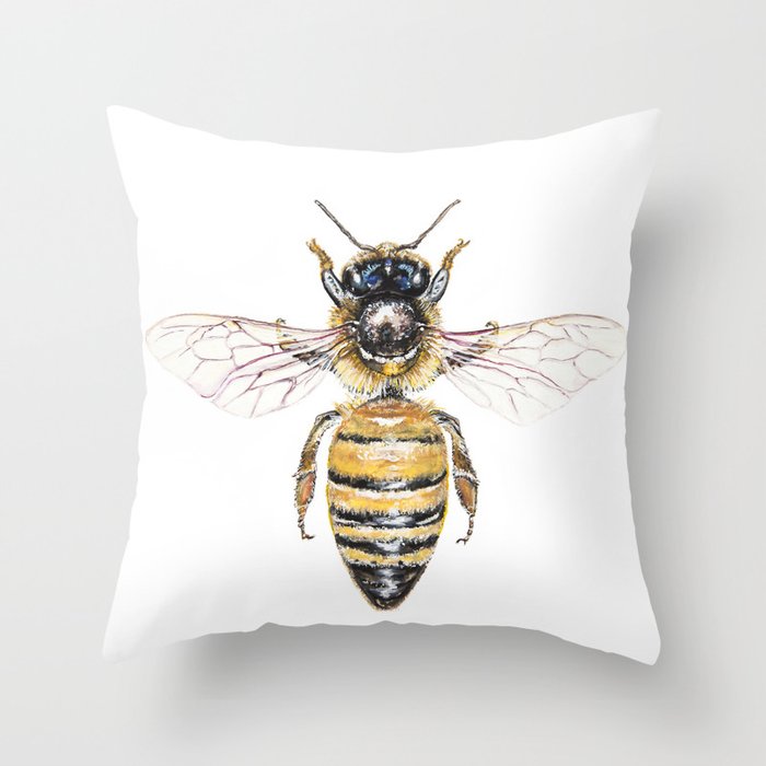 Apis mellifera, the banded muse Throw Pillow