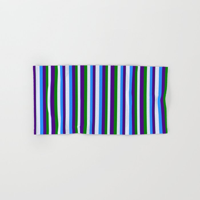 Blue, Lavender, Green, and Indigo Colored Pattern of Stripes Hand & Bath Towel