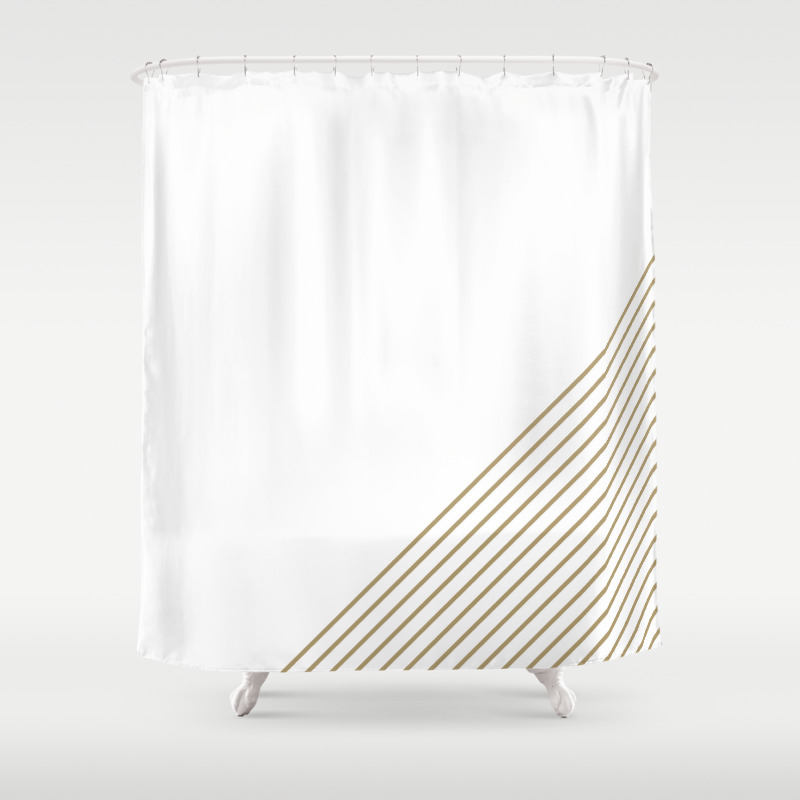 tan striped shower curtain