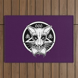 Black Metal Cat Purple Outdoor Rug