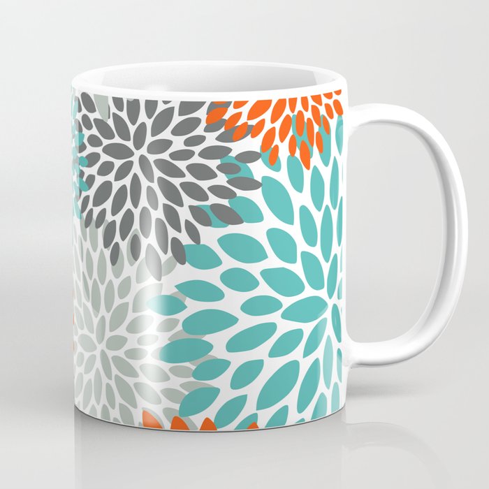 Floral Pattern, Abstract, Orange, Teal and Gray Coffee Mug