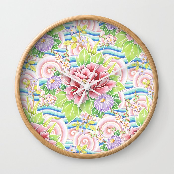 Pastel Kimono Bouquet Wall Clock