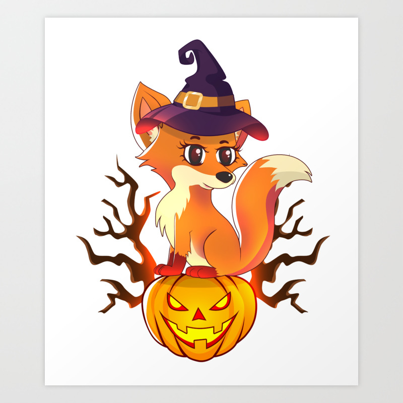 Cute Witch Fox With Jack O Lantern Halloween Shirt Art Print By Thebeardstudio Society6