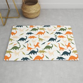 Dinos in Pastel Green and Orange Area & Throw Rug