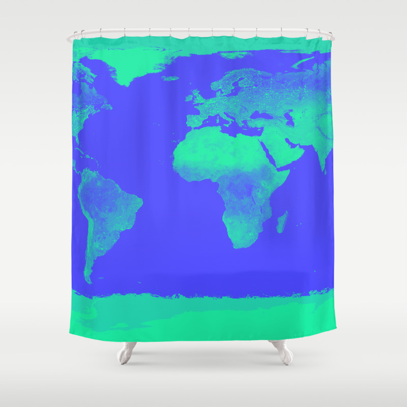 World Map Periwinkle Blue Mint Shower Curtain By Vintageappeal623