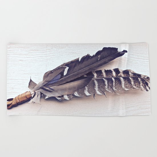 Sacred Smudging, Feather Fan Beach Towel
