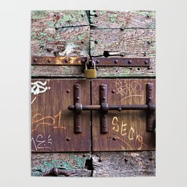 Wooden Door Old Weathered Rusty Latch Poster