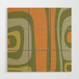 Tiki Abstract Minimalist Mid-Century Modern Pattern in Retro Olive Green and Orange Tones Wood Wall Art