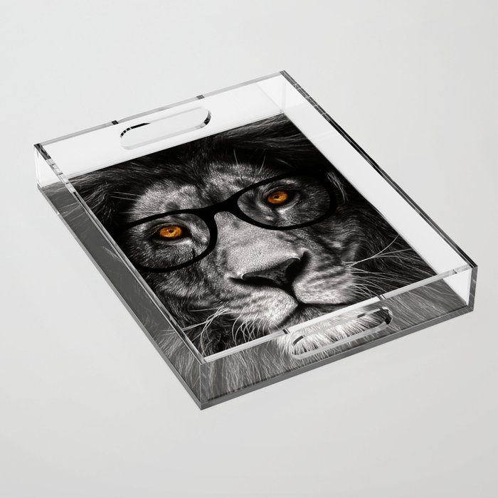 Black Lion with Glasses Acrylic Tray