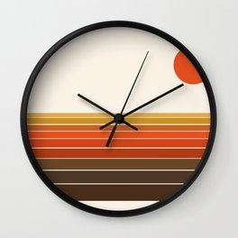 Peace Out - sunset ocean surfing beach life 70s style retro 1970s design Wall Clock