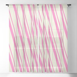 [ Thumbnail: Hot Pink & Beige Colored Lined Pattern Sheer Curtain ]
