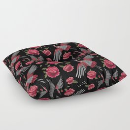 Embroidered Crane Birds & Roses Floor Pillow