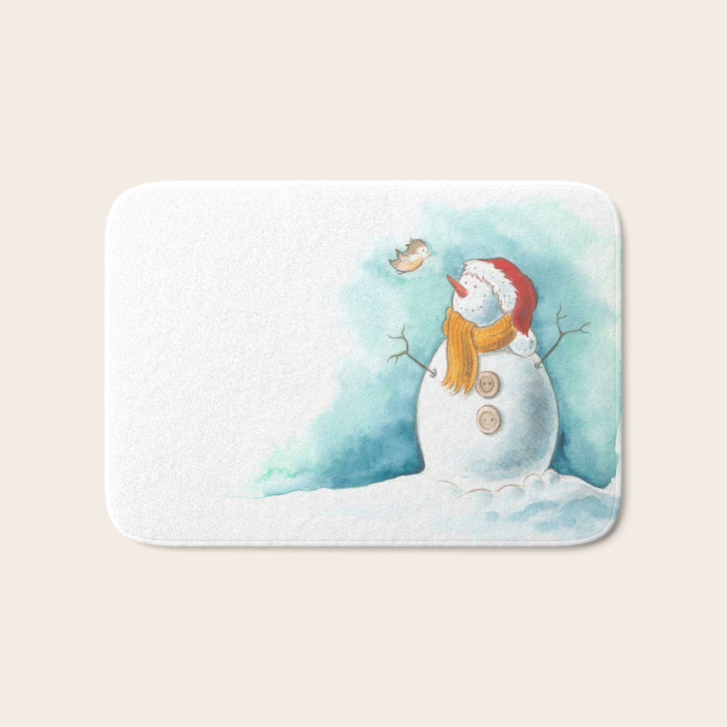 A Snowman And A Little Bird Bath Mat By Bonheurem Society6