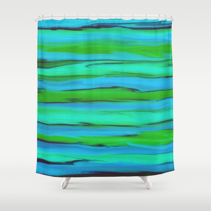 Apple Green Seafoam And Azure Blue Stripes Abstract Shower