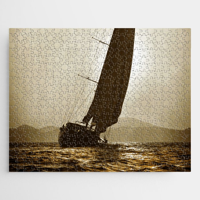 grunge canvas textured sailboat Jigsaw Puzzle