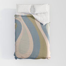 Too Groovy Retro Abstract Pattern in Muted Light Blue, Green, and Cream Duvet Cover