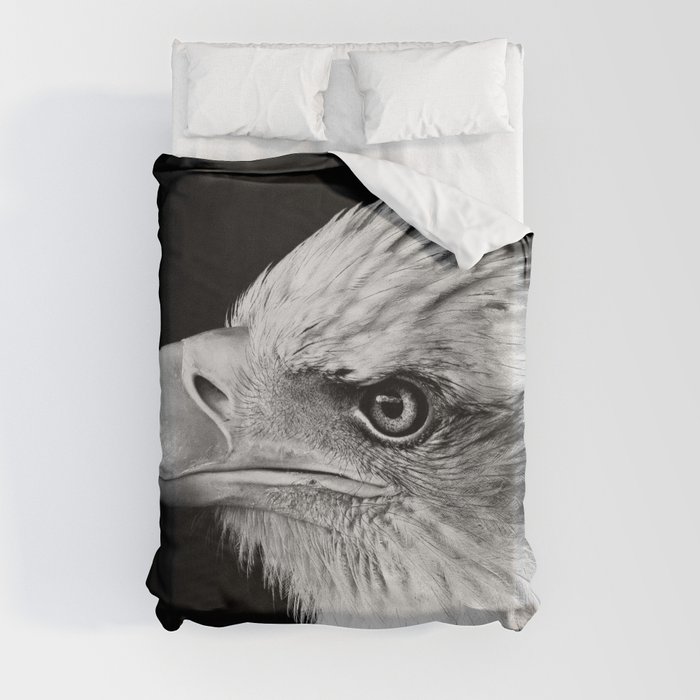 American bald eagle nature animal kingdom portrait black and white photograph - photography - photographs Duvet Cover