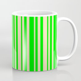 [ Thumbnail: Lime & Tan Colored Lines/Stripes Pattern Coffee Mug ]