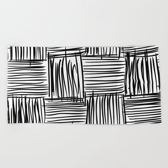 Modern Square Black on White Beach Towel