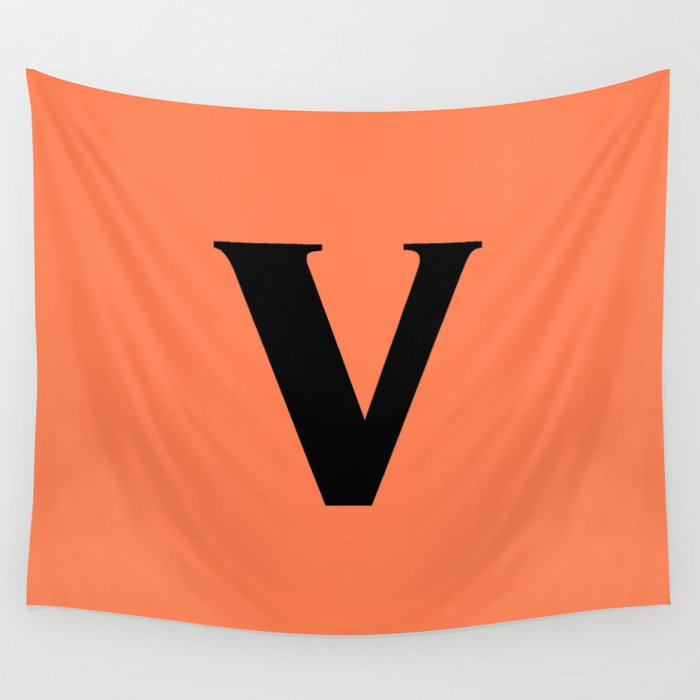 v (BLACK & CORAL LETTERS) Wall Tapestry