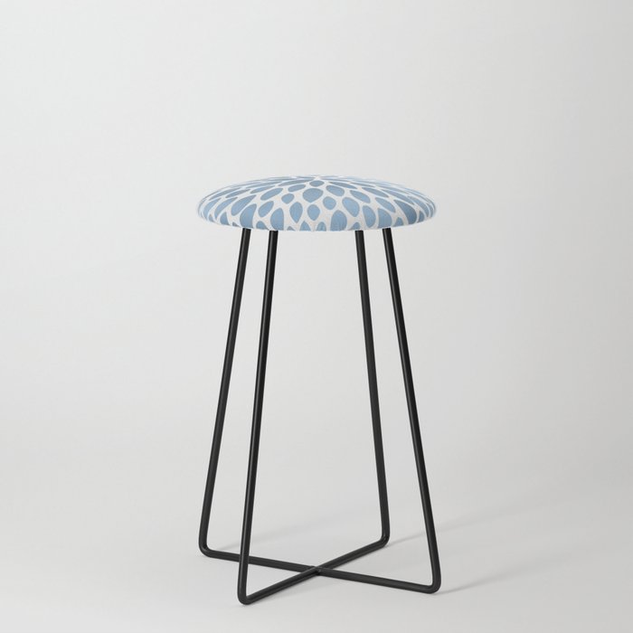 Floral Bloom White and Blue Counter Stool
