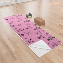 Pink and Black Hand Drawn Dog Puppy Pattern Yoga Towel