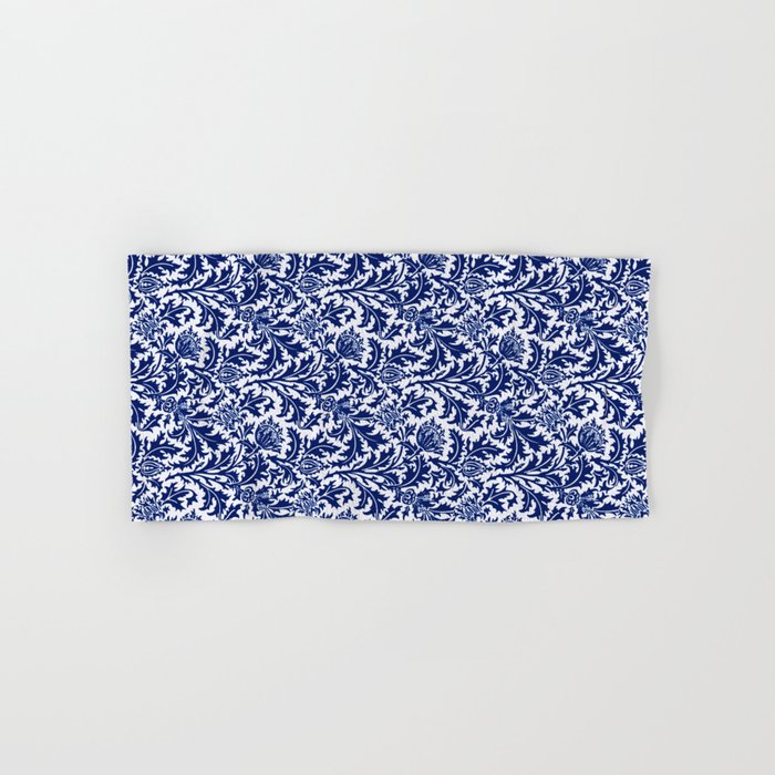 William Morris Thistle Damask, Cobalt Blue & White Hand & Bath Towel