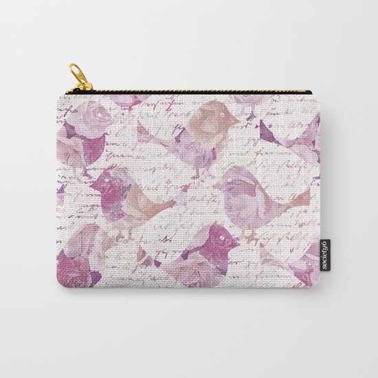 Vintage Flower Birds and handwriting pattern Carry-All Pouch