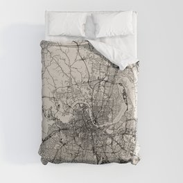 Nashville, Tennessee - City Map - USA - Black and White Duvet Cover