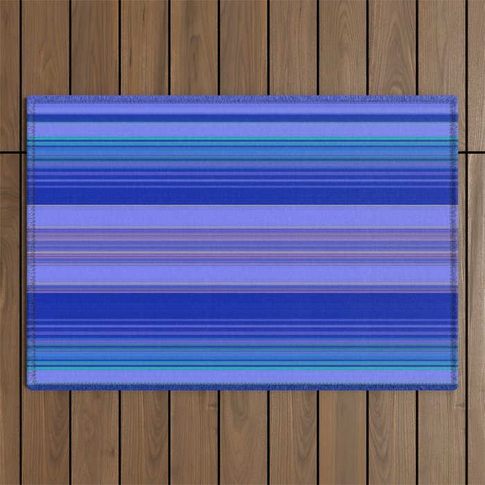 Bright Blue Bold Stripe Design Outdoor Rug