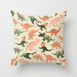 Happy Dinosaurs - Tangerine & Olive Throw Pillow