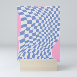 Blue checker abstract fabric in the wind Mini Art Print