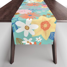 Spring flowers | Teal | Orange | Yellow | Mother's Day gift | Table Runner
