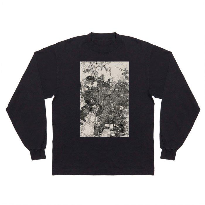 Santiago, Chile - City Map - Black and White Long Sleeve T Shirt