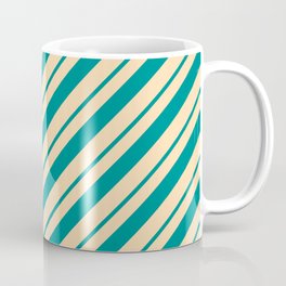 [ Thumbnail: Dark Cyan and Tan Colored Lines/Stripes Pattern Coffee Mug ]