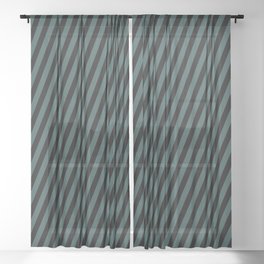 [ Thumbnail: Black & Dark Slate Gray Colored Lined Pattern Sheer Curtain ]