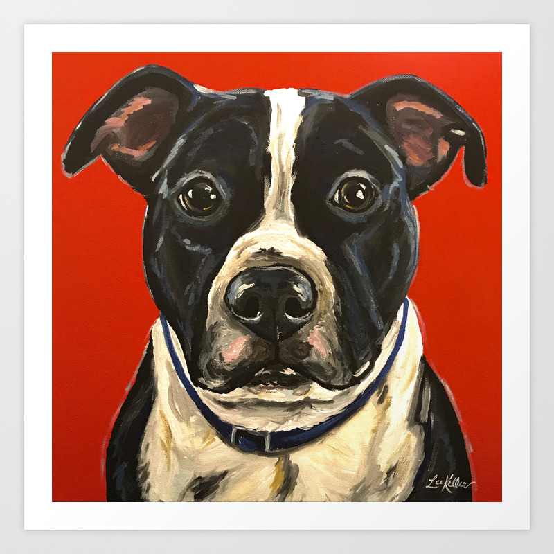 Pitbull Painting Red Pit Painting Dog Art Art Print By Leekeller