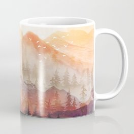 Forest Shrouded in Morning Mist Coffee Mug | Range, Painting, Sunset, Mountain, Abstract, Birds, Travel, Forest, Morning, Mist 