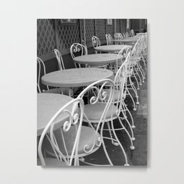 Cafe Tables and Chairs - black and white Metal Print